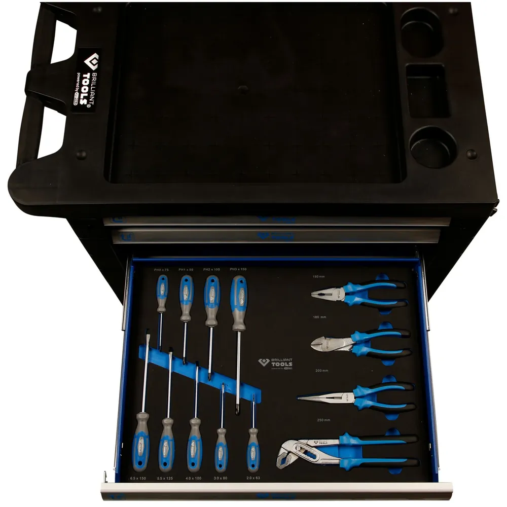 Brilliant Tools BLAU/SILBER Werkstattwagen mit 7 Schubladen und 207 Premium-Werkzeugen Produktbild img10 L