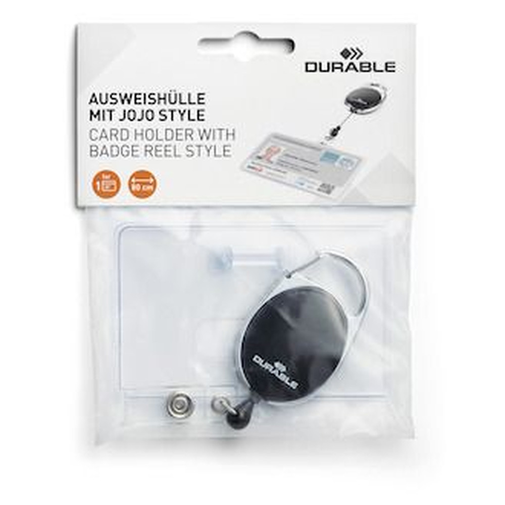 DURABLE Ausweishülle STYLE, 54x87mm, schwarz/silber, 890701, Jojo mit Karabiner Produktbild img1 L