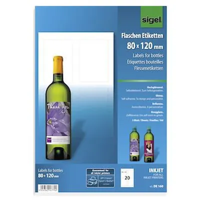 Produktbild von sigel® - Flaschenetikett, 80x120mm,Pck=20 Stück, DE160, glänzend