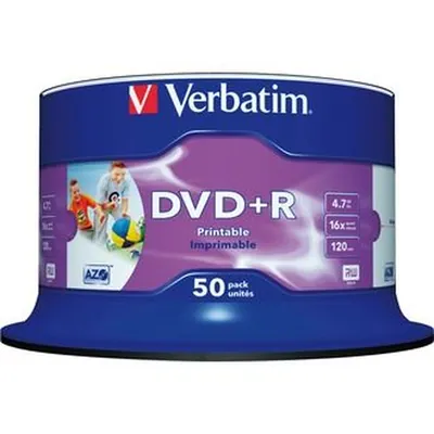Produktbild von Verbatim® - DVD+R, 120min, 4,7GB, 16x, Spindel=50St, 43512, Inkjetprintable