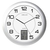 Produktbild von Unilux - Wanduhr, 30,5cm, rund, silber, 100340853, digitale Angabe von Datum / 