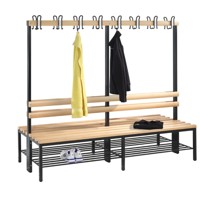 Produktbild von C+P - Doppelbank Holz RAL7021 B1500 Haken/Ros