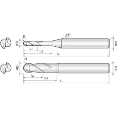 Produktbild von COGO Tools - VHM Kugelfräser Diamant beschichtet Helix 30° 2,5RX5mm 2DBL0501601