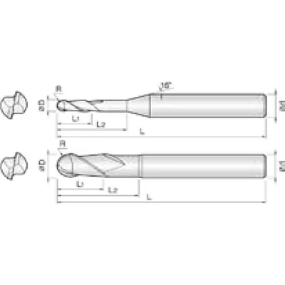 Produktbild von COGO Tools - VHM Kugelfräser Diamant beschichtet Helix 30° 5RX10mm 2DBL10040008