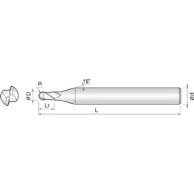 Produktbild von COGO Tools - VHM Kugelfräser, kurz High Speed Helix 30° TISIN 1RX2mm 2SSB020020