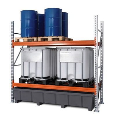 Produktbild von NOBRAND - Gefahrstoff-Palettenregal, Anbaufeld, 2 Lagerebenen, Kunststoff-Auffa