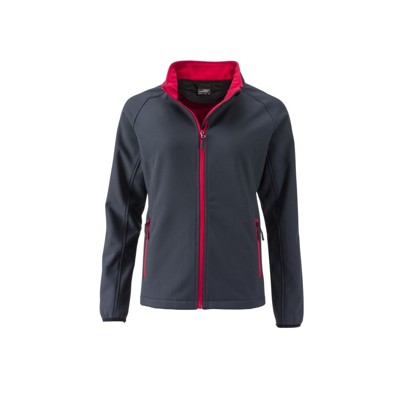 Produktbild von James & Nicholson - Damen Raglan Softshelljacke JN1129, eisen-grau/rot, Größe L