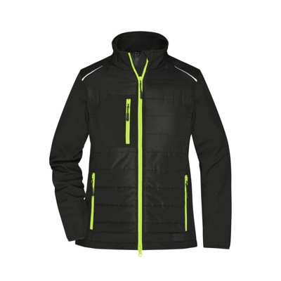 Produktbild von James & Nicholson - Damen Softshell Hybridjacke JN1819, schwarz/neon-gelb, Größ