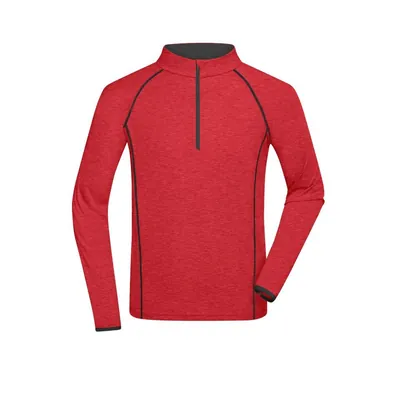 Produktbild von James & Nicholson - Herren Langarm Sportshirt JN498, rot-melange/titan-grau, Gr
