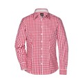 Produktbild von James & Nicholson - Langarm Karobluse Easy Care JN616, rot/weiß, Größe L