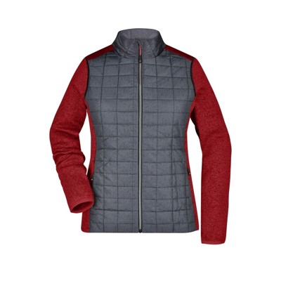 Produktbild von James & Nicholson - Damen Melange Strickfleece Hybridjacke JN741, rot/anthrazit