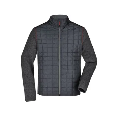 Produktbild von James & Nicholson - Herren Melange Strickfleece Hybridjacke JN742, grau/anthraz