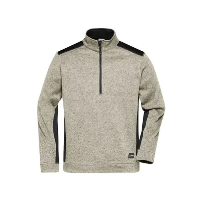 Produktbild von James & Nicholson - Stickfleece Troyer JN864, stein-grau-melange/schwarz, Größe