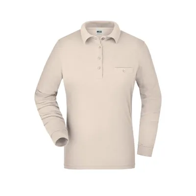 Produktbild von James & Nicholson - Damen Langarm Workwear Poloshirt JN865, stein-grau, Größe 4