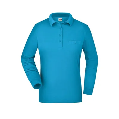Produktbild von James & Nicholson - Damen Langarm Workwear Poloshirt JN865, türkis, Größe L