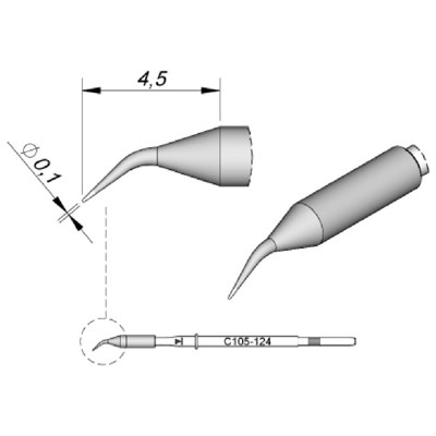 Produktbild von JBC - Lötspitze Serie C105, Rundform, C105124/ø0,1mm, gebogen, Fine-Pitch