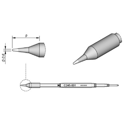 Produktbild von JBC - Lötspitze Serie C245, Rundform, C245943/ø1,7mm, gerade