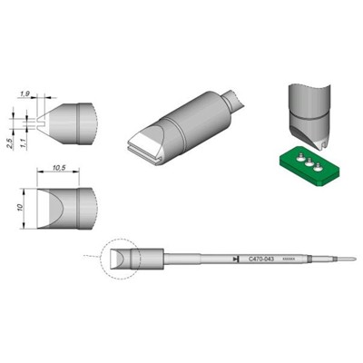 Produktbild von JBC - Lötspitze Serie C470, Sondertypen, C470043/10 x 2,5mm, Meißelförmig mit N