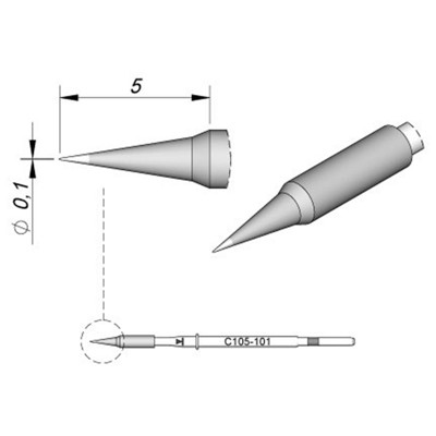 Produktbild von JBC - Lötspitze Serie C105, Rundform, C105124/ø0,1mm, gebogen, Fine-Pitch