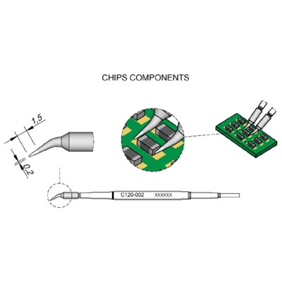 Produktbild von JBC - Entlötspitze Serie C120 Chip-Komponenten, C120011/ø0,6mm, gebogen