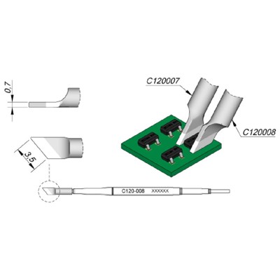 Produktbild von JBC - Entlötspitze Serie C120 für Dual-In-Line, C120008/3,5mm, schräg, links