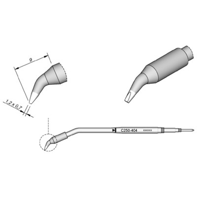 Produktbild von JBC - Lötspitze Serie C250, Meißelform, C250405/1,8 x 0,8mm, gebogen