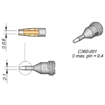 Produktbild von JBC - Entlötspitze Serie C360, C360013/ø1,0mm, Außen-ø1,4mm, Padcleaning