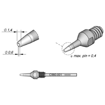 Produktbild von JBC - Entlötspitze Serie C560 für Pin, C560012/ø0,8mm, 1,8mm, Padcleaning