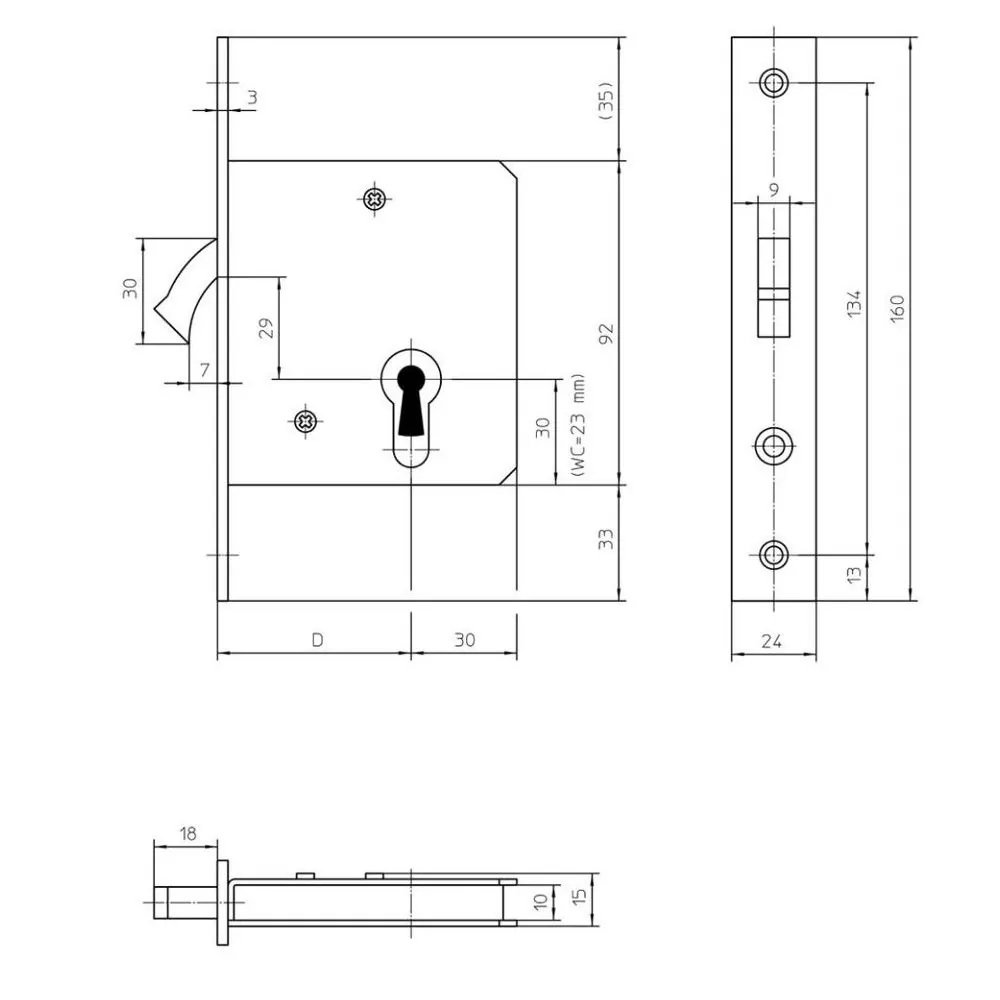 KFV ST-Einsteckschloss, WC, D55,20kt, DL/DR Produktbild img2 L