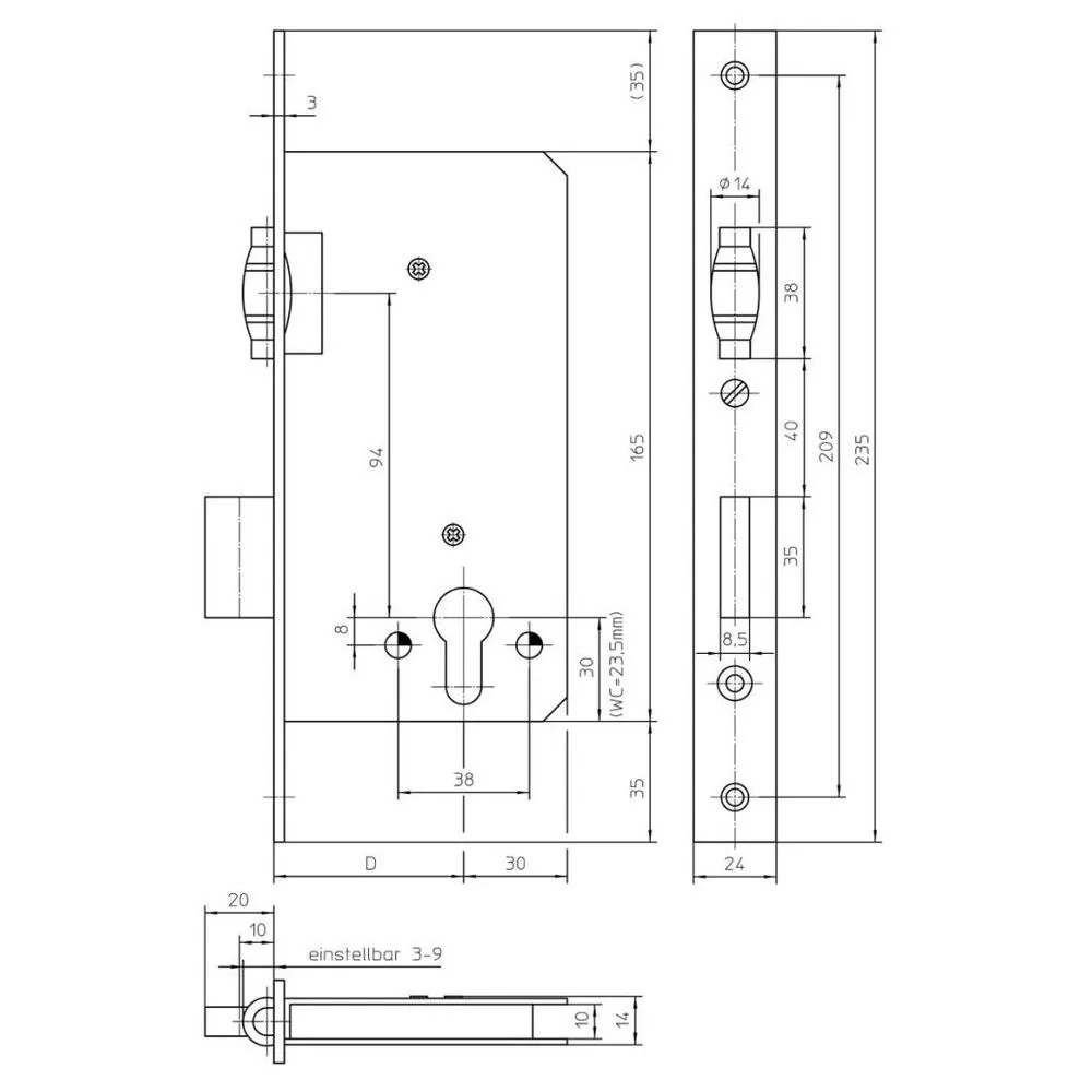 ABL PET-Einsteckschloss, PZ, E94, D55,24rd, DL/DR Produktbild img2 L