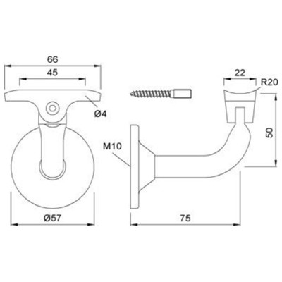 Produktbild von KWS - 4511 Handlaufstütze für 75mm Wandabstand