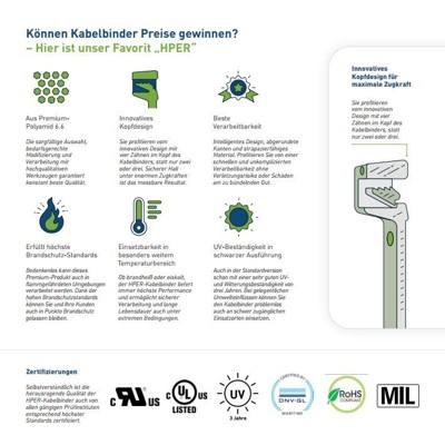 Produktbild von HPER® - High Performance Kabelbinder 450 x 7,8mm schwarz PA6.6