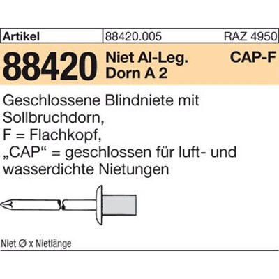 Produktbild von null - Blindniete ART 88420 CAP - Alu/A 2 3,2 x 12,5 S