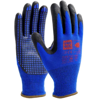 Produktbild von PRO FIT® - NI-Thermo Nitril-Feinstrickhandschuh,blau / schwarz, mit Punktbenopp