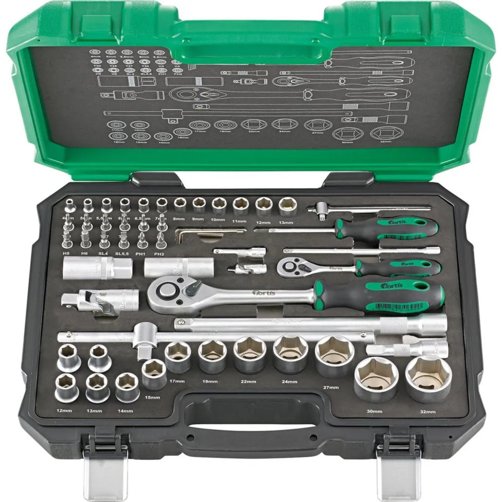 FORTIS Steckschlüssel-Garnitur 1/4"+1/2" 55-teilig Produktbild img1 L