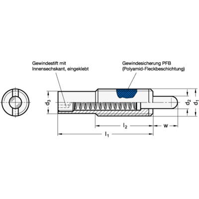 Produktbild von Ganter Norm® - 611-M16-20-LN Federnde Druckstücke, lange Ausführung
