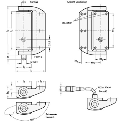 Produktbild von Ganter Norm® - 139.5-76-126-B Sicherheits-Schaltscharniere mit Anschlussstecker