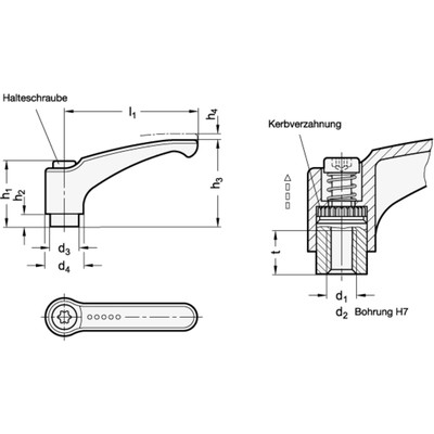 Produktbild von Ganter Norm® - 602.1-44-M6-RS Verstellbare Klemmhebel, Zink-Druckguss, Buchse E