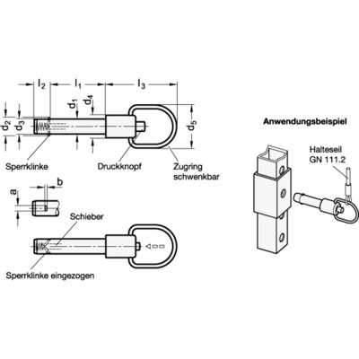 Produktbild von Ganter Norm® - 214.2-10-120 Steckbolzen mit Axialsicherung (Sperrklinke)