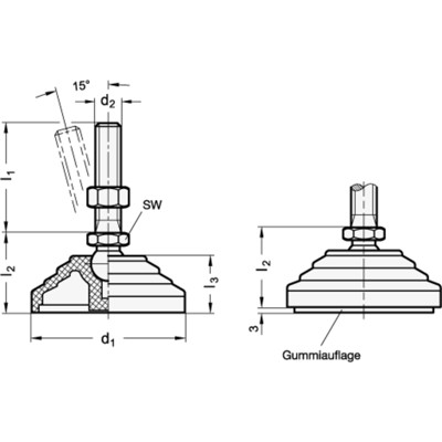 Produktbild von Ganter Norm® - 344.5-60-M16-148-AG Gelenkfüße, Kunststoff / Edelstahl