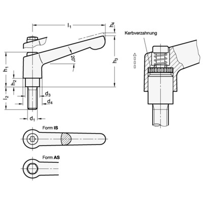 Produktbild von Ganter Norm® - 300.6-45-M5-25-IS Verstellbare Edelstahl-Klemmhebel, mit Schraub