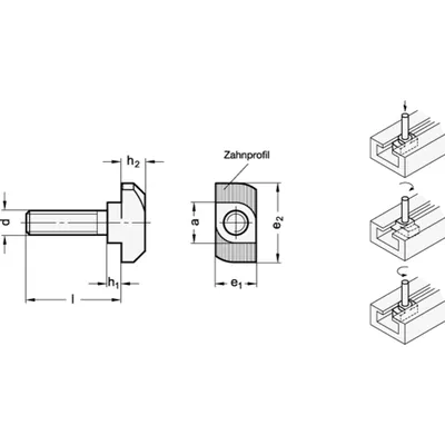 Produktbild von Ganter Norm® - 505.4-8-M6-25-3,5 Hammerkopfschrauben für T-Nuten