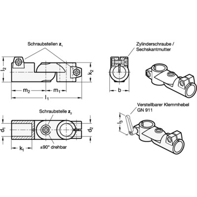 Produktbild von Ganter Norm® - 284-B20-B25-T-2-BL Gelenk-Klemmverbinder, Aluminium