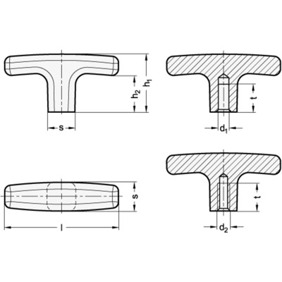 Produktbild von Ganter Norm® - 563.2-55-M6-SR T-Griffe, Aluminium