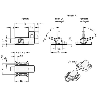 Produktbild von Ganter Norm® - 416-6-38-S Federriegel mit Anschraubflansch