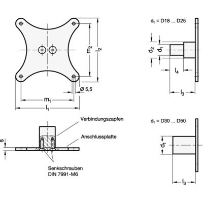 Produktbild von Ganter Norm® - 197-D20-75-75-A-BL Monitorhalterungen, Aluminium