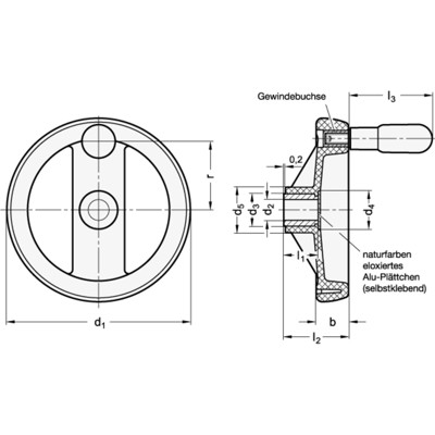 Produktbild von Ganter Norm® - 522-160-K16-R Speichenhandräder, Kunststoff, Buchse Stahl
