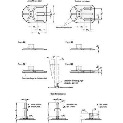 Produktbild von Ganter Norm® - 42-80-M16-100-G3-UK Stellfüße mit Befestigungslasche, Stahl, ver