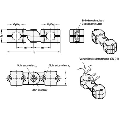 Produktbild von Ganter Norm® - 289-V40-V40-S-2-BL Gelenk-Klemmverbinder, zweiteilige Klemmstück
