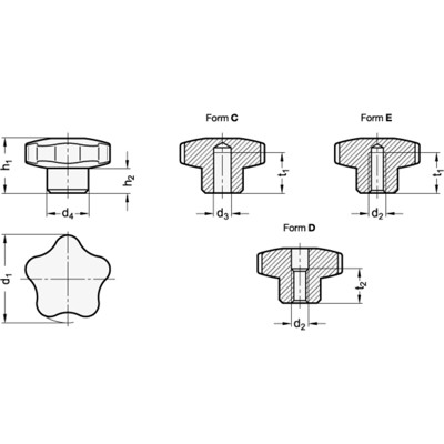 Produktbild von Ganter Norm® - 5336-40-M6-E-MT Sterngriffe, Aluminium